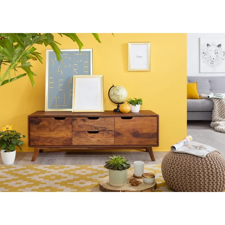Massivmoebel24 Sideboard (Lowboard Sheesham 134x40x49 walnuss lackiert MALMÖ 2 #102) – Bild 4