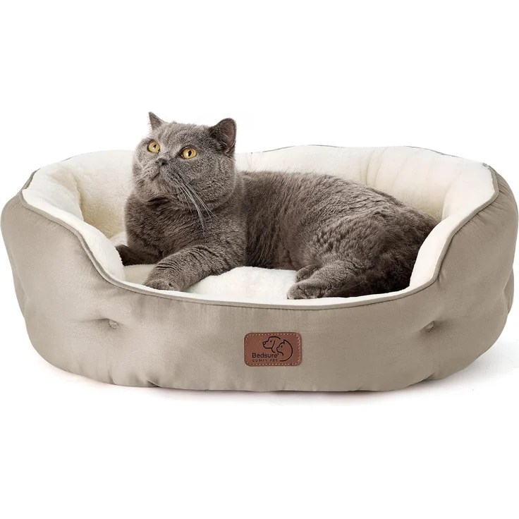 BEDSURE Katzenbett waschbar Katzen Bettchen - 63 x 53 x 20 cm Katzen Bett mit Zweiseitig Innenkissen Katzenschlafplatz für Katzen oder kleine Hunde, Kamel – Bild 2