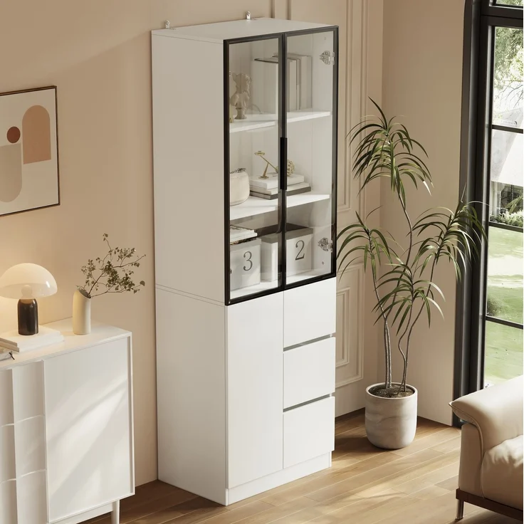 DESVIAE Regal Vitrine Weiß aus PB – 60x180x40 cm – Glastüren, LED-Beleuchtung – Bild 3