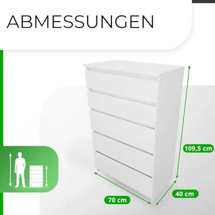 CDF Kommode Malwa M5 | Farbe: Weiss | Schrank für Dokumente, Kleinigkeiten | Ideal für Wohnzimmer, Schlafzimmer, Kinderzimmer, Jugendzimmer und Büro | 5 geräumige Schubladen – Bild 4