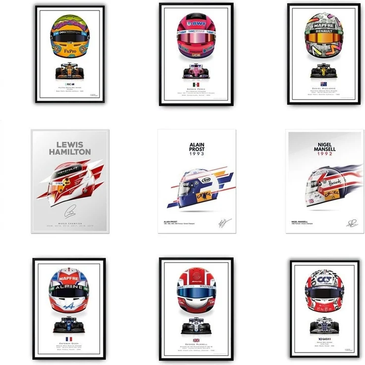 Poster Formel 1 Helme Rennfahrer Unterschriften · Deko Print ohne Rahmen - E / 50x70 cm – Bild 1