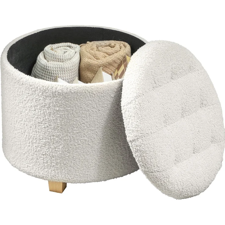 MELAYR, Runder Hocker mit Stauraum, Fußhocker aus Schlingenstoff, Belastbarkeit 120 kg, Ø 45 x 41 cm, Weiß – Bild 1