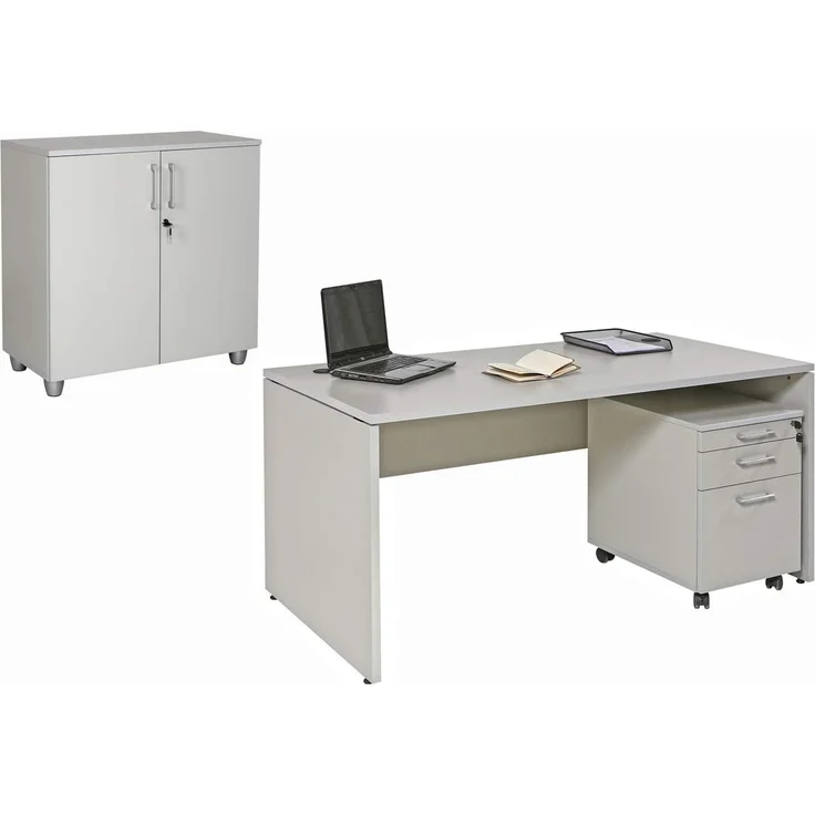 Schreibtisch Set 2 Nuvi, grau Dekor, inkl. Schreibtisch 180 cm, Rollcontainer 3 Schübe & Aktenschrank – Bild 2