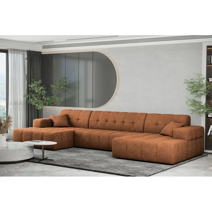 Wohnlandschaft Sofa U-Form NANCY in Stoff Perfekt Harmony Caramel