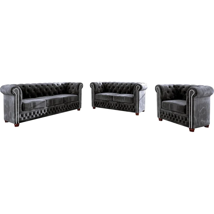 S-Style Möbel Chesterfield-Sofa Leeds 2-Sitzer aus Samt-Stoff mit Holzfüßen, mit Wellenfederung – Bild 5