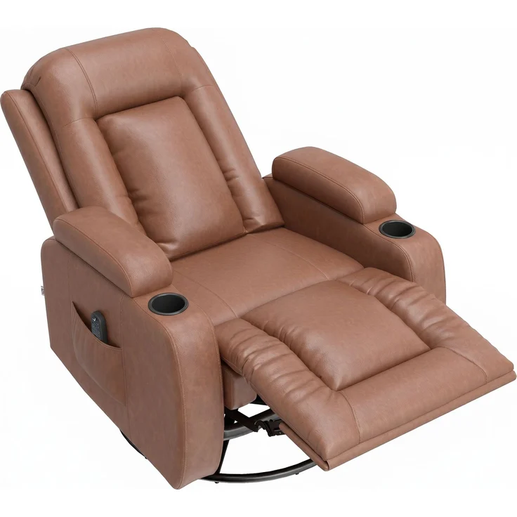 MELAYR, Massagesessel mit Heizfunktion, Entspannungssessel, Verstellbare Rückenlehne, Drehbar, 82 x 99 x 103 cm, Braun – Bild 2