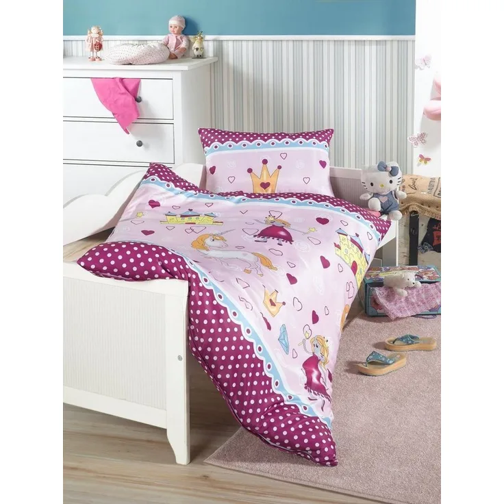 Soma Microfaser Baby Bettwäsche 100 x 135 cm Bettbezug Kopfkissenbezug 40 x 60 cm Einhorn Prinzessin Pink