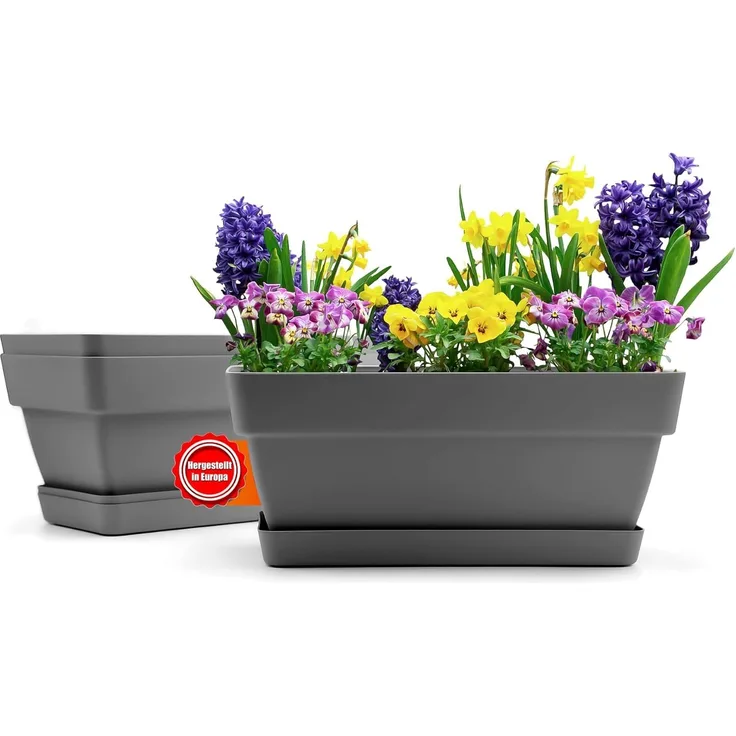 BigDean 3 Stück Balkonkasten Blumenkasten Balkon 40 cm lang aus bruchfestem Kunststoff in Anthrazit – Balkon Pflanzkasten für innen & außen geeignet – Made in Europe