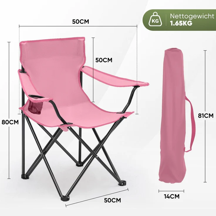 Sunula 2er Set Campingstuhl Faltbar Anglerstuhl Ultraleicht Faltstuhl mit Armlehnen, mit Getränkehalter, mit Tragetasche, bis max. 100 kg, Rosa – Bild 6