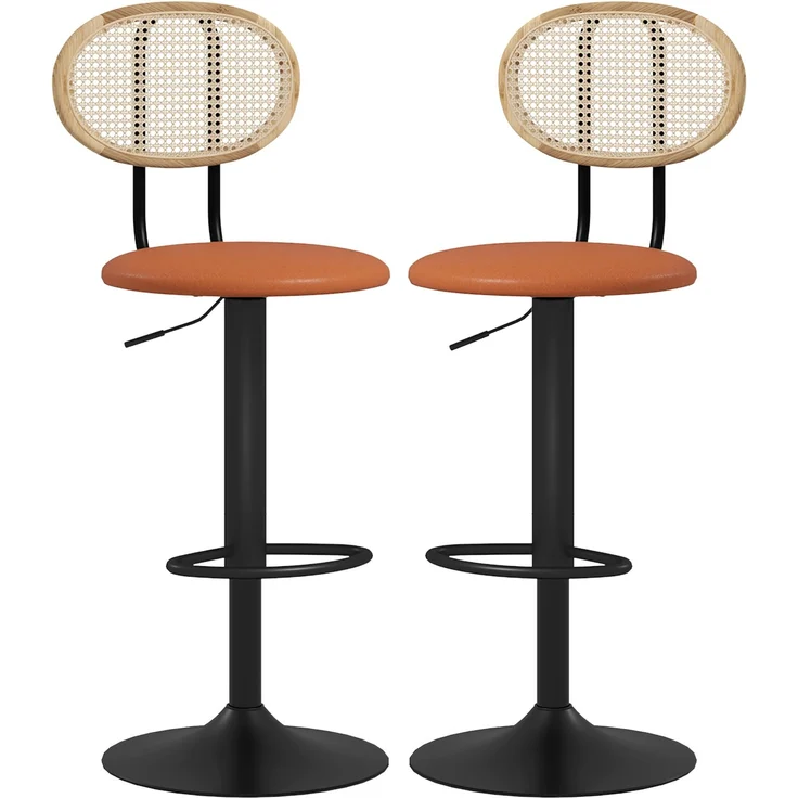 2er-Set Barhocker, höhenverstellbare Barstühle mit Rattan-Rückenlehne und Fußstütze, braun – Bild 2