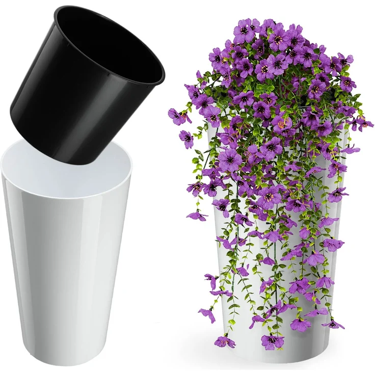 KADAX Blumentopf Blumentopf 47cm Abdeckung mit Einsatz Blumenständer Kunststoff weiß – Bild 1
