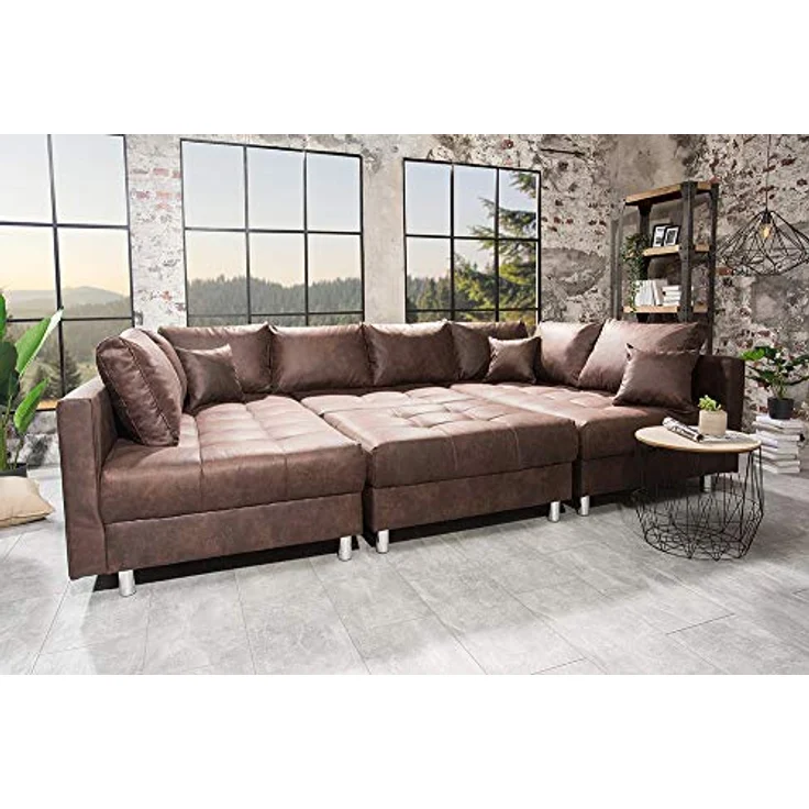 riess-ambiente Wohnlandschaft KENT 305cm antik braun - Federkern, modern, inkl. Hocker u. Kissen, Set 1 Teile, Wohnzimmer · XXL · U-Form · Federkern · Microfaser · Hocker & Kissen – Bild 7