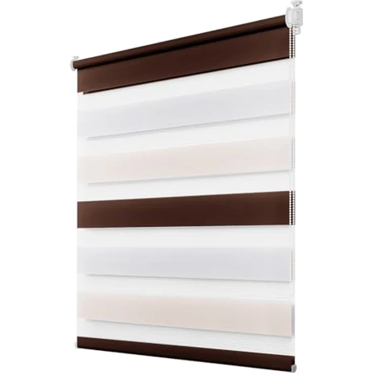 Deswell Doppelrollo Klemmfix ohne Bohren Weiß-beige-braun B60 x H130 cm (Stoffbreite 56cm) Rollos für Fenster ohne Bohren für Fenster mit Lichtdurchlässig & Verdunkelnd/Höhe Stufenlos Verstellbar – Bild 2