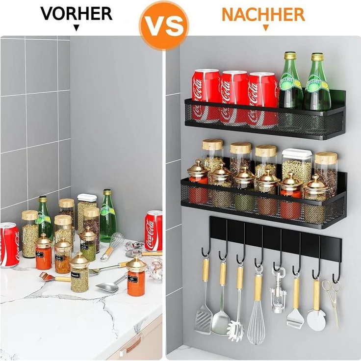 Forrlite Gewürzregal Gewürzregal, Küchenregal Ablageregal Kühlschrankregal Magnetisches, mit 8 Haken, ohne Bohren, Abnehmbares mobiles Gewürzregal – Bild 4