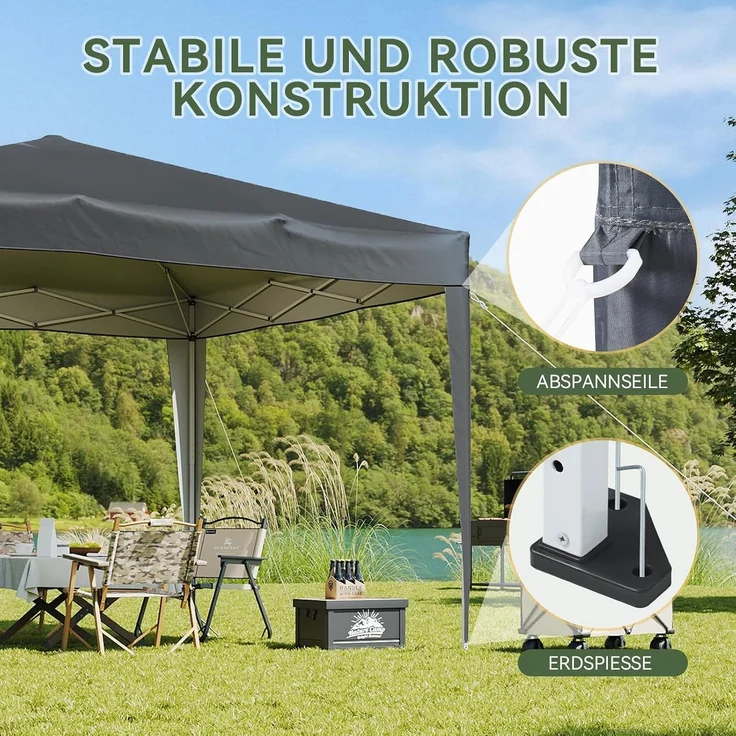 Aoxun Pop Up Pavillon 3x3 Wasserdicht mit 4 Seitenwänden, Metallrahmen-Schutzzelt, Höhe Verstellbar, 3mx3m Faltpavillon mit Tragetasche für Camping Party, Grau – Bild 4