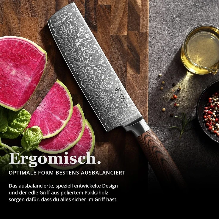 Wakoli Asiamesser EDIB Sakura Damast Nakiri Messer Küchenmesser 18 cm Klinge, aus 67 Lagen Damaststahl, VG-10 Kern – Bild 4
