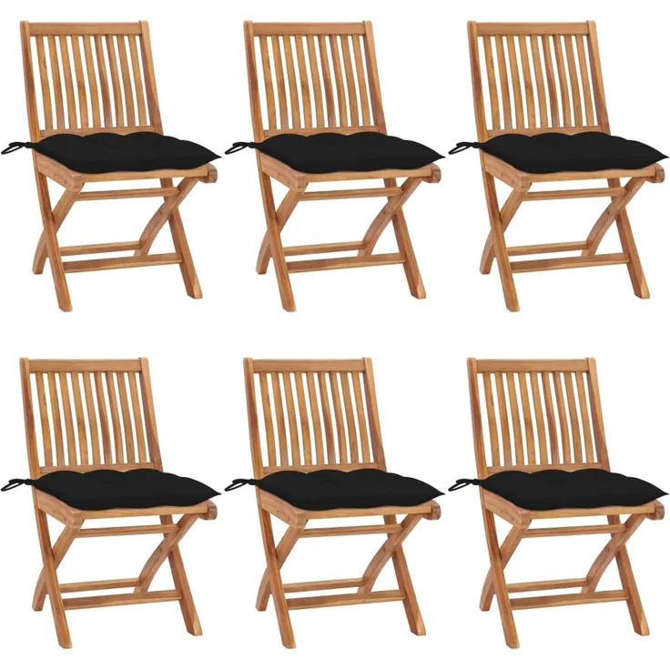 vidaXL Klappbare Gartenstühle mit Kissen 6 Stk. Massivholz Teak 3072856