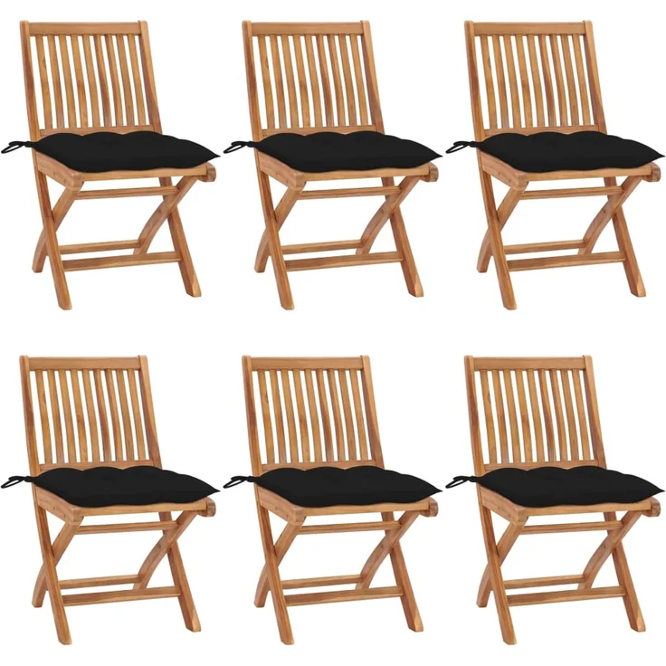 vidaXL Klappbare Gartenstühle mit Kissen 6 Stk. Massivholz Teak 3072856 – Bild 1