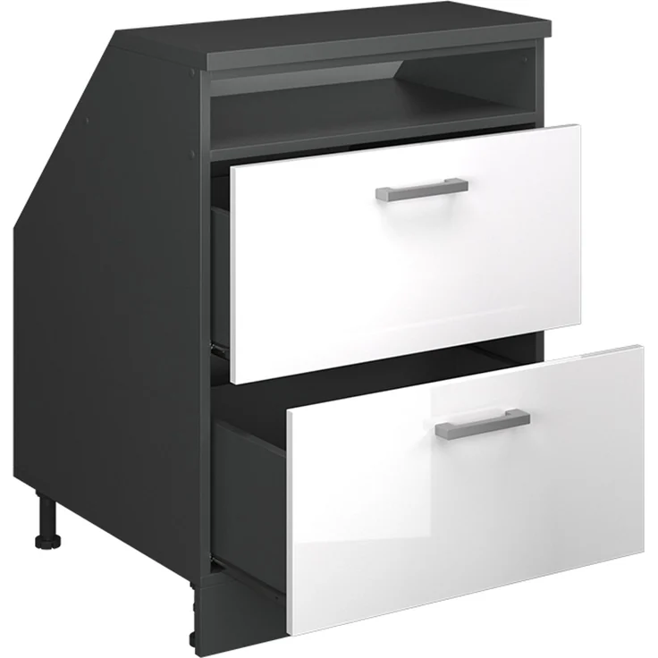 Küchenschrank für Dachschrägen R-Line Weiß Hochglanz 60 cm mit 2 Schubladen, Schrankkorpus 60 cm Tiefe Vicco – Bild 3