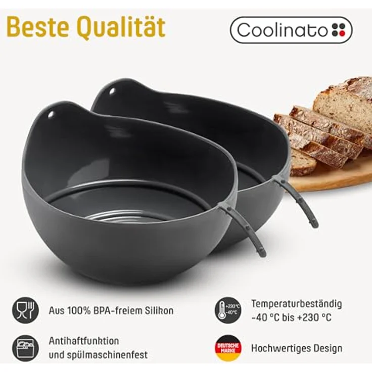 Coolinato Brotbackform Backform aus Silikon, (Set 2-tlg), Hitzebeständige 3-in-1 Universalschüssel, 2er Set – Bild 4