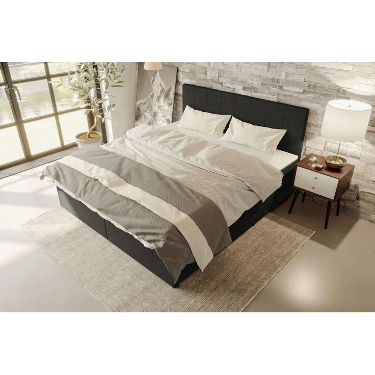 99rooms Kira Boxspringbett Strukturstoff NEVE Schwarz 140x200 cm – Bild 3