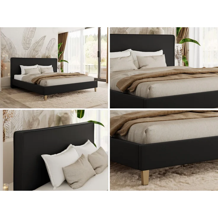 Design Polsterbett LUMARO CLASSIC 140x200 cm mit Lattenrost & 12cm hohen Füßen, Doppelbett mit Kopfteil, Konfigurierbar, Foam Matratze - Schwarz Kunstleder - MIRO LUX – Bild 2