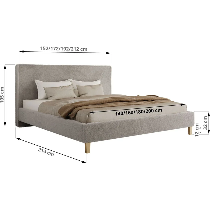 Design Polsterbett LUMARO CLASSIC 160x200 cm mit Lattenrost & 12cm hohen Füßen, Doppelbett mit Kopfteil, Konfigurierbar, Pocket Matratze - Hellgrau Plüsch - VIRE LUX – Bild 4