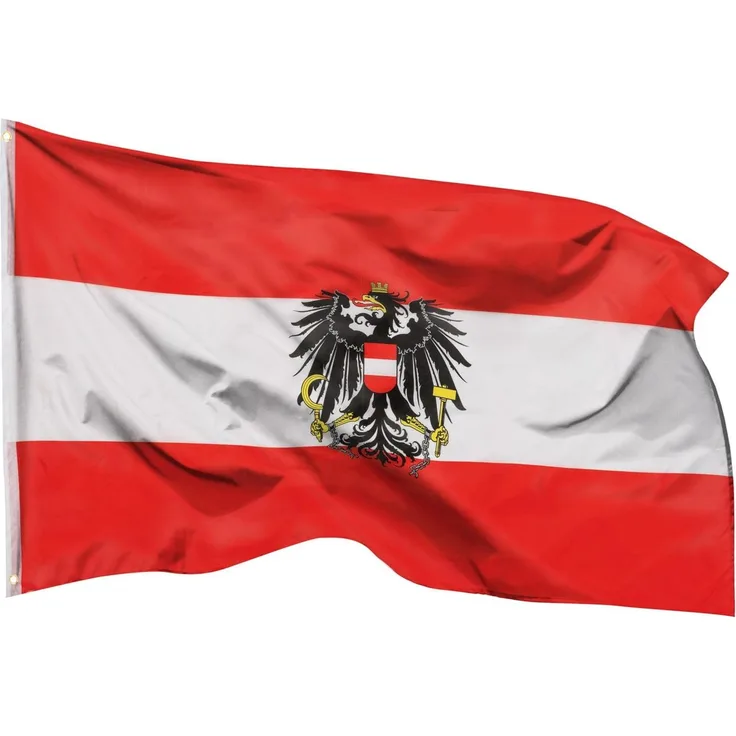 PHENO FLAGS Österreich Flagge 90x150 cm mit Adler - wetterbeständige Fahne mit Messingösen, 100% Polyester, robuste Doppelnaht & in lebendigen Farben - ideal für Flaggen-Liebhaber