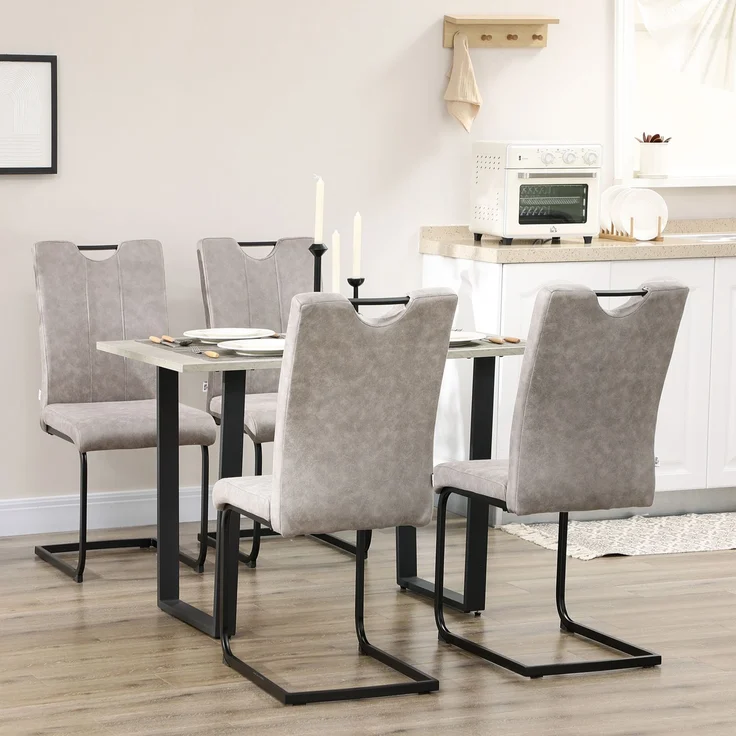 MELAYR, 4er-Set Esszimmerstühle mit Mikrofaserbezug, Kufenbeinen aus Stahl und Griffen, 43 x 58,5 x 99,5 cm, braun – Bild 4
