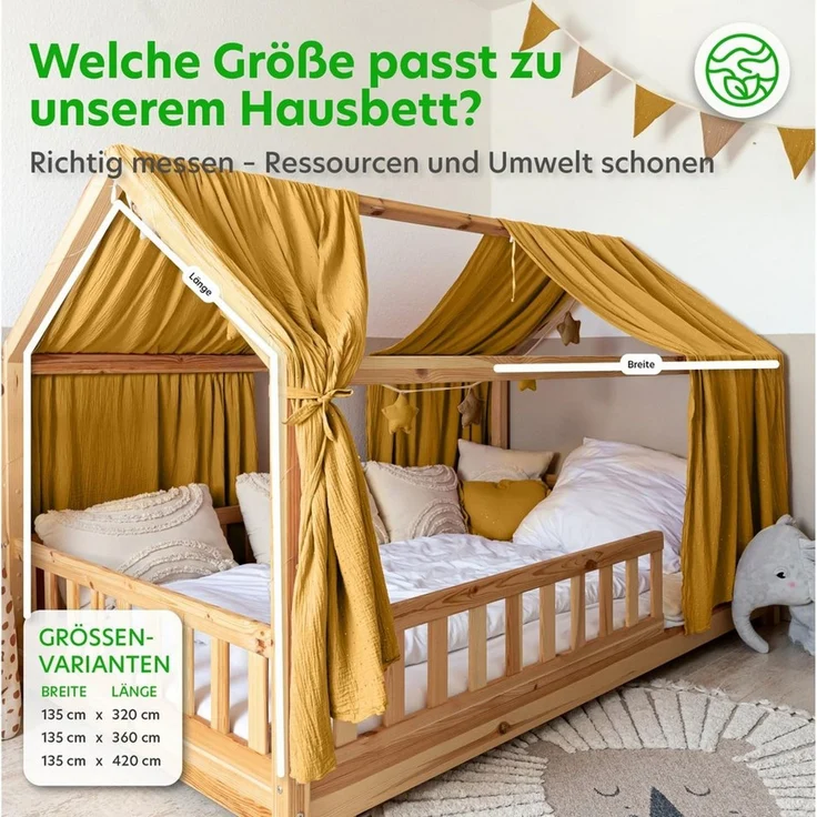 lilimaus Betthimmel Hausbett Himmel Gold aus Musselin - 2er-Set für Kinderbett (1-tlg), 2 Stoffbahnen mit feinen Goldapplikationen - schnell montiert – Bild 4
