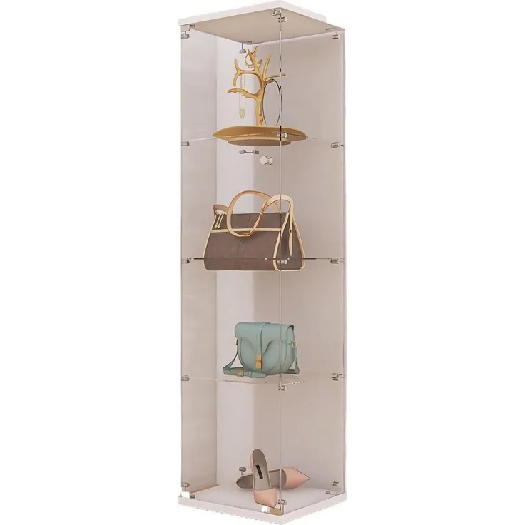 FUROKOY Glasvitrine Standvitrine, Modern Glas Vitrinenschrank (4 Lagen Glasvitrine mit 1 Glastür, Sammlervitrine, für Sammlerstücke Bücher Wein)