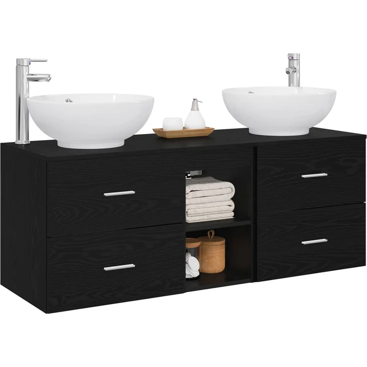 vidaXL Badezimmerschrank-Set 3 stk. Schwarz 129 x 44,5 x 80 cm 3405900 – Bild 3
