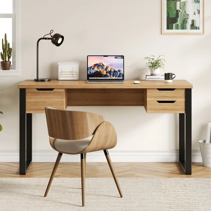 Celya Schreibtisch aus Stahl und Holz, mit 3 Schubladen zur Aufbewahrung (130×55×76cm, Melaminbeschichtung, robuste Schubladenschienen), für Homeoffice, Arbeitszimmer, Jugendzimmer oder Studentenwohnungen – Bild 1