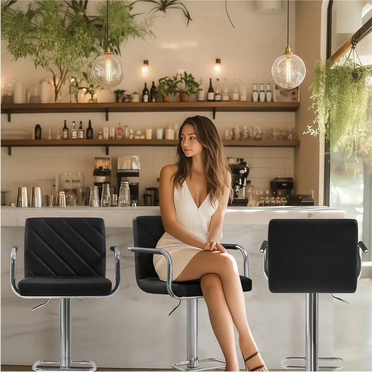 Yaheetech Barhocker 2-er Set, Höhenverstellbarer Barstuhl mit Armlehnen, Sitzhöhe 62,5 cm – 84,5 cm – Bild 2