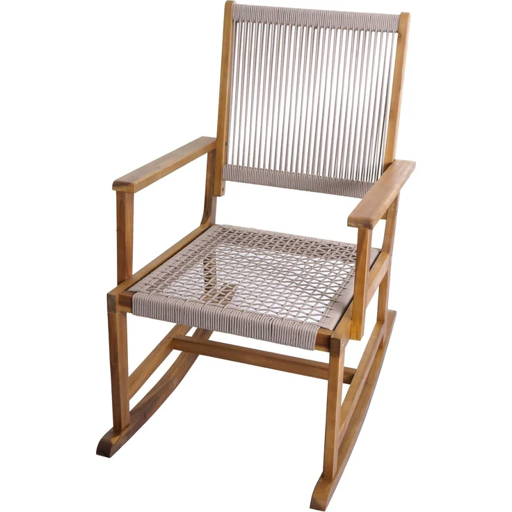 Schaukelstuhl HWC-P73, Garten Outdoor Wippstuhl Relaxstuhl Schaukelliege, Akazie Holz Rope Seilgeflecht ~ beige – Bild 9