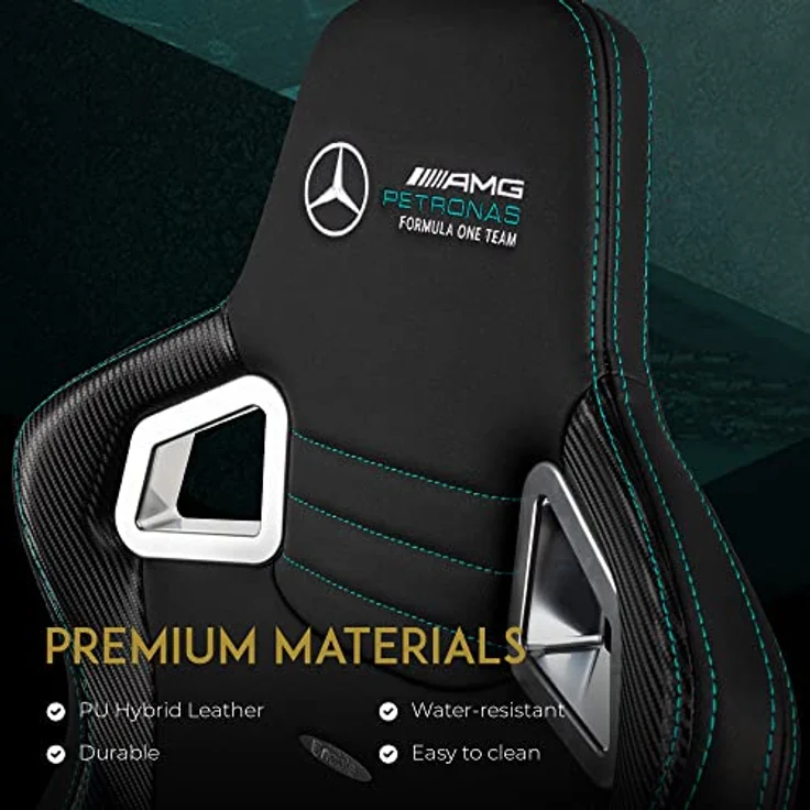 noblechairs Epic Gaming Chair, Bürostuhl Ergonomisch, Schreibtisch Stuhl, Gaming Stuhl, PU Leder Hybrid Bezug, Belastbarkeit 120, Mercedes AMG Petronas, Formula One Team 2021 Edition – Bild 6