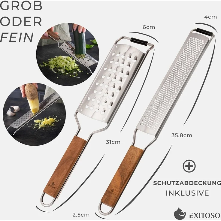 Exitoso Zitruszester Zester-Reibe 2er-Set, Ideal für Ingwer Knoblauch Muskatreibe Zitrusfrüchte, Holz – Bild 3
