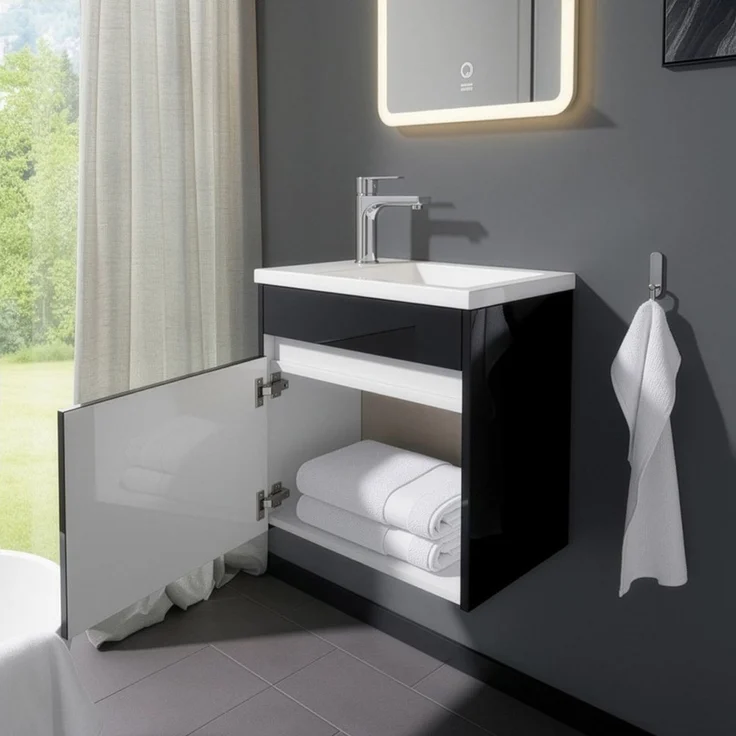 HOME DELUXE Badmöbel Komplettset BORKUM – Schwarz – Bild 2