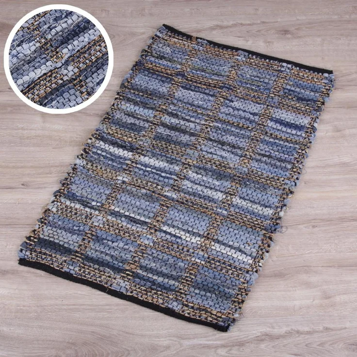 Teppich Läufer Matte Unterlage Vorleger Fußabtreter, breite Auswahl an modernen Fleckerl- und Baumwollteppichen (70x180cm / Jeans Square) – Bild 2