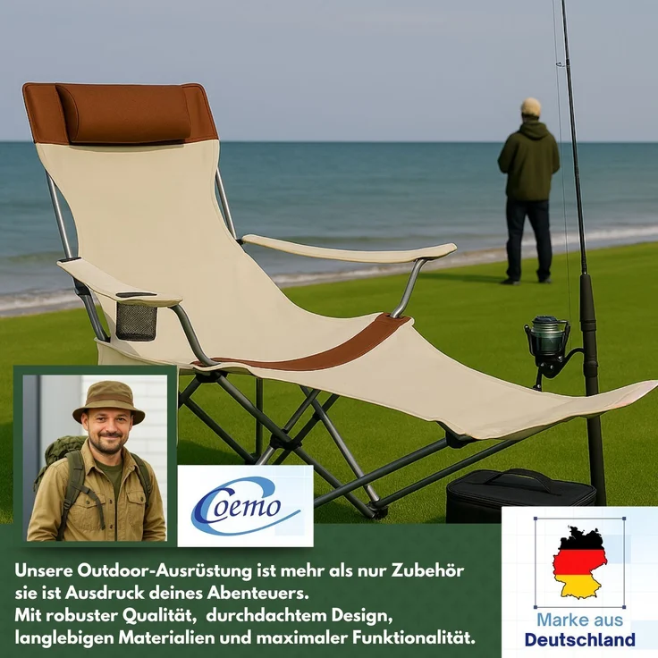 Coemo Tragbarer Liegestuhl, Campingliege mit Getränkehalter Beige – Bild 7