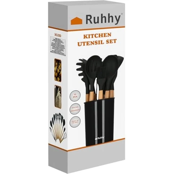 Ruhhy Kochbesteck-Set 12-teiliges Silikon Kochutensilien Kücehnutensilien Set (Spar-Set, 12-tlg, Spar-Set), spülmaschinenfest – Bild 5