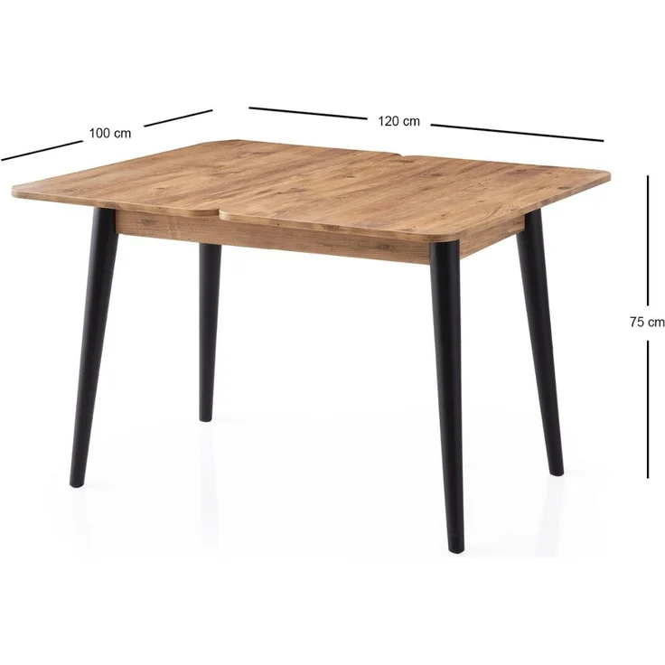 Calicosy Ausziehbarer Tisch von 100 bis 120 cm, Dekor Atlantik-Kiefer und Schwarz - DOLUNAY - Helles Holz – Bild 8
