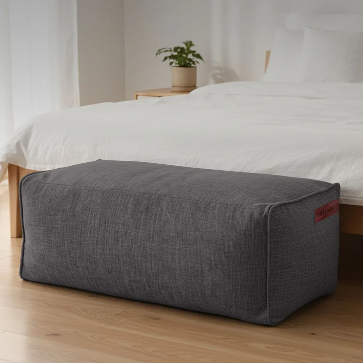 Green Bean® Indoor Sitzhocker Pouf 70x33x28cm EPS-Perlen Füllung -Home Linen Kuschelig Weich Waschbar - Drinnen Bodenkissen Liegekissen Sitzkissen Sitzhocker Sessel Kinder Erwachsene Stoff Dunkelgrau – Bild 2