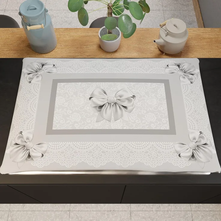 PETTI Artigiani Italiani - Zubehör für Küchen, Herdabdeckplatten 46x70 cm aus Mikrofaser, Elegante Herdabdeckung für Gas und Induktion, Digitaldruck, graue Schleife, 100 % Made in Italy