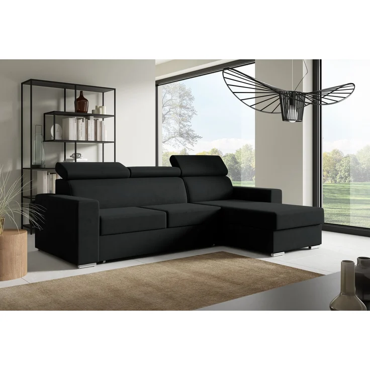 Ecksofa in L-Form NELA, L-förmige Eckcouch mit Schlaffunktion, ausziehbares Sofa, 1 Bettzeugbehälter, verstellbare Kopfstützen, (Kronos 07), 96x170 cm – Bild 1