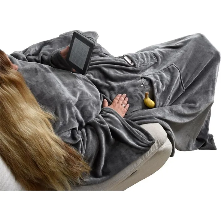 Kuscheldecke Ärmeldecke TV-Decke 170x200 cm XXL mit Taschen und Ärmeln Anthrazit