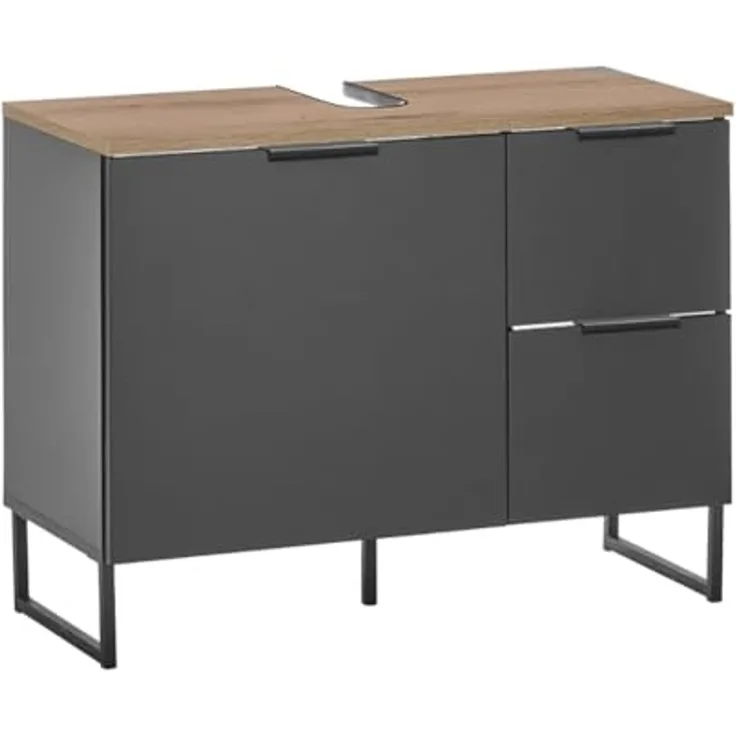 moebel-dich-auf Waschbeckenunterschrank Aspen 80 80 x 60 x 35 cm, Schwarz matt, Oberboden: Evoke Eiche