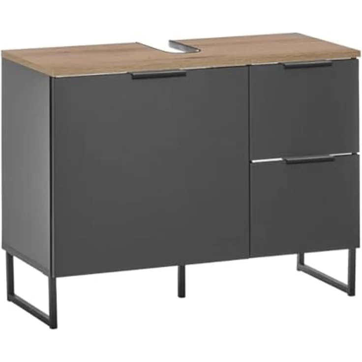 moebel-dich-auf Waschbeckenunterschrank Aspen 80 80 x 60 x 35 cm, Schwarz matt, Oberboden: Evoke Eiche – Bild 1
