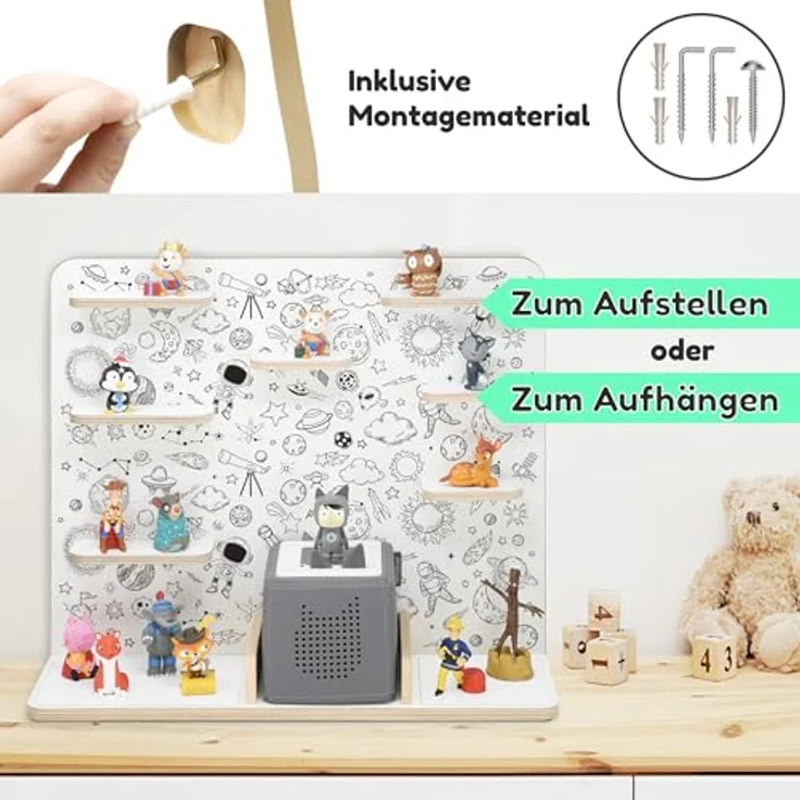stadtecken Holzregal für Musikbox I Geeignet für die Toniebox und ca. 50 Tonies I Perfekte Tonie Aufbewahrung im Kinderzimmer I Zum Aufstellen oder Aufhängen (Space, Groß) – Bild 7