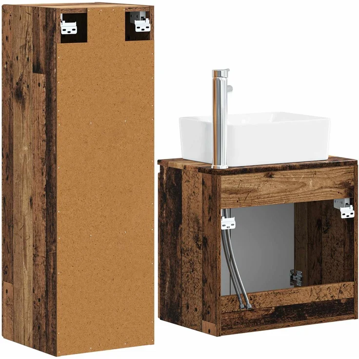 vidaXL Badezimmerschrank-Set 2 stk. Altholz 33 x 34,5 x 100 cm 3406131 – Bild 5
